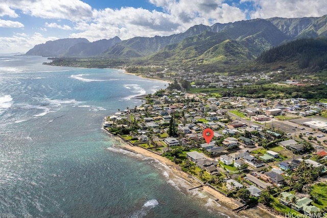 aerial view with a water and mountain view