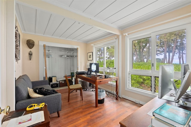 41-949 Laumilo St, Waimanalo, HI 96795 - home office featuring wood finished floors and beamed ceiling