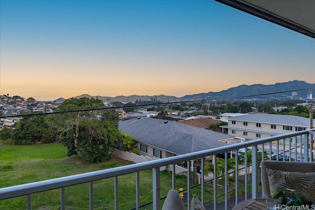 balcony featuring a mountain view