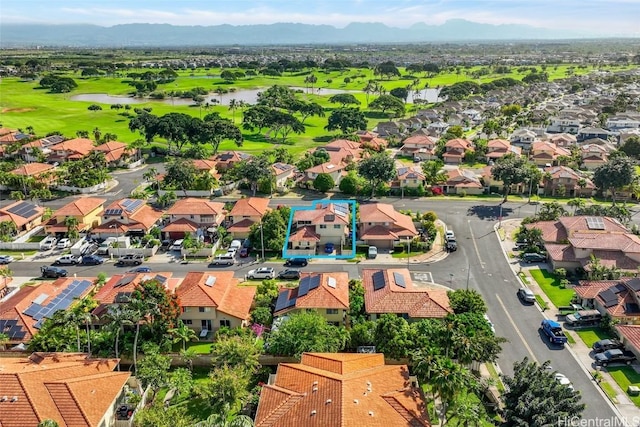 bird's eye view featuring a mountain view and a residential view