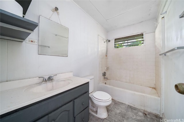 bathroom with shower / washtub combination, vanity, and toilet