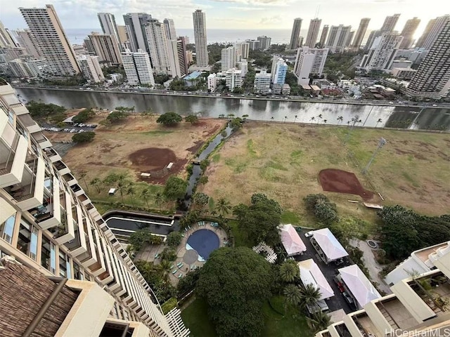 bird's eye view with a view of city and a water view