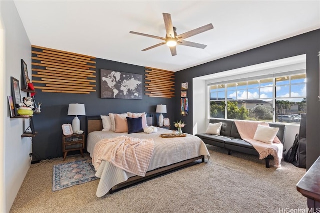 bedroom featuring carpet floors and ceiling fan