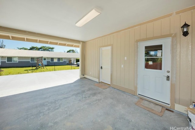 interior space with a lawn and a patio