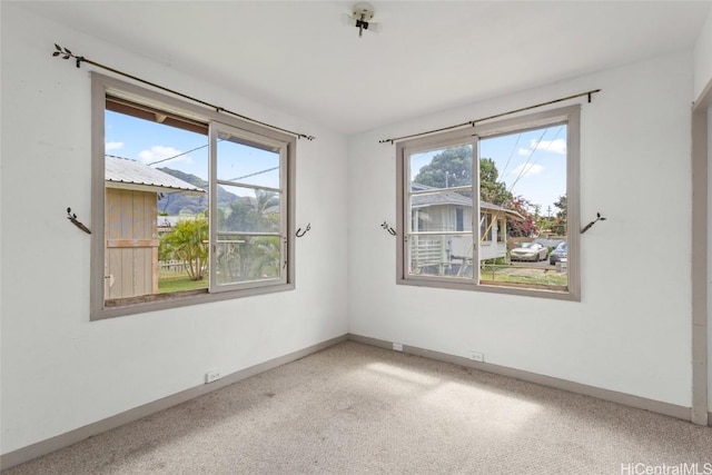 empty room with plenty of natural light, carpet, and baseboards