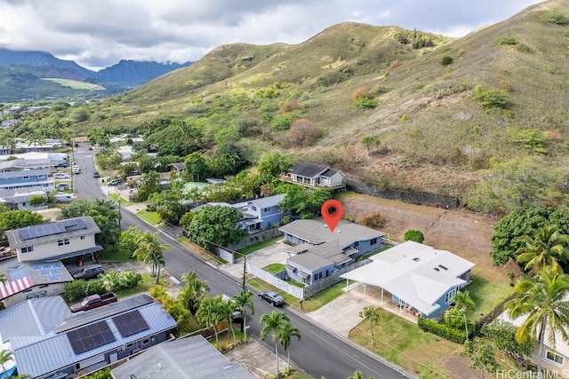 aerial view featuring a residential view and a mountain view