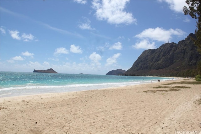 view of water feature with a view of the beach