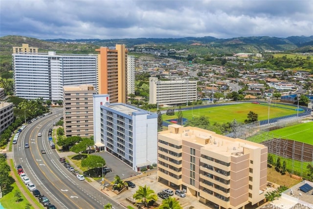 drone / aerial view with a city view
