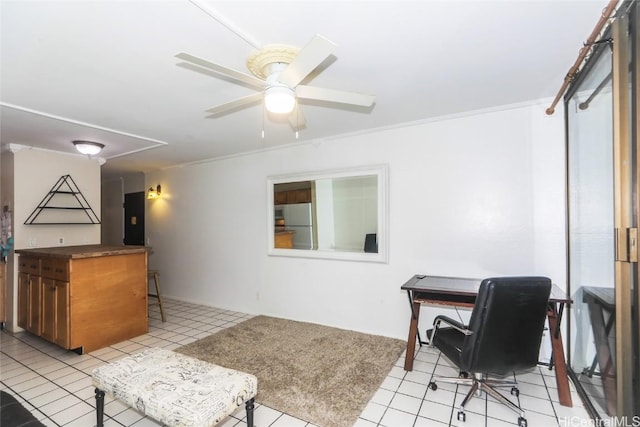 interior space featuring a ceiling fan