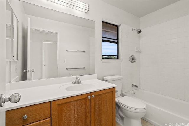 full bath featuring vanity, shower / bathing tub combination, and toilet