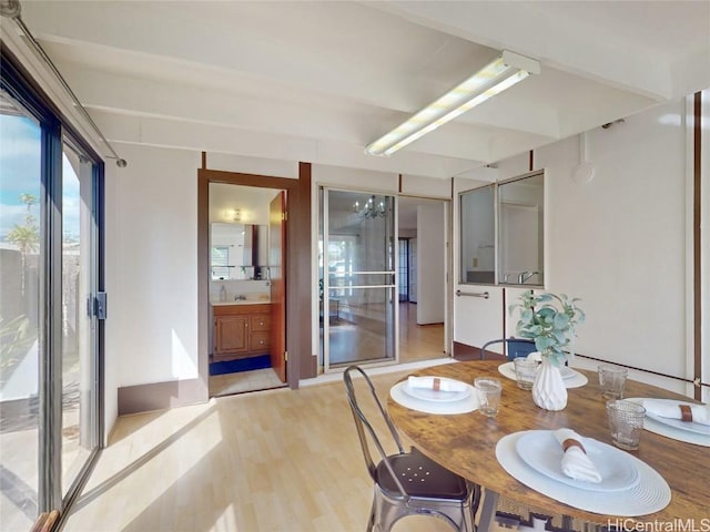 dining space featuring light wood finished floors