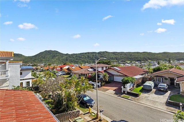 birds eye view of property featuring a residential view and a mountain view