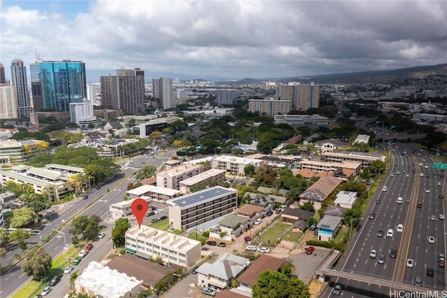 drone / aerial view with a city view