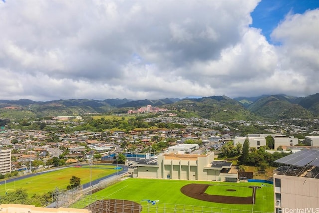 aerial view featuring a mountain view