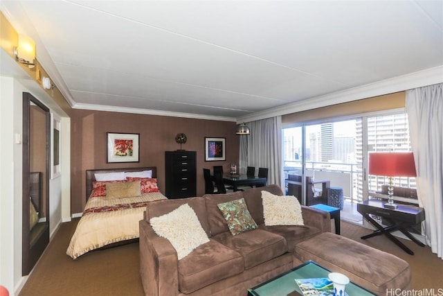 living room with crown molding