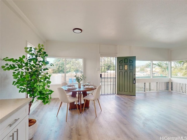 dining space featuring light wood-style flooring