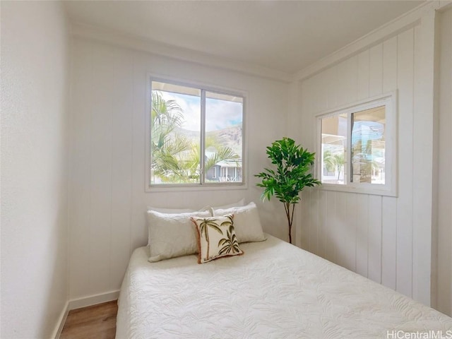 bedroom with multiple windows and wood finished floors