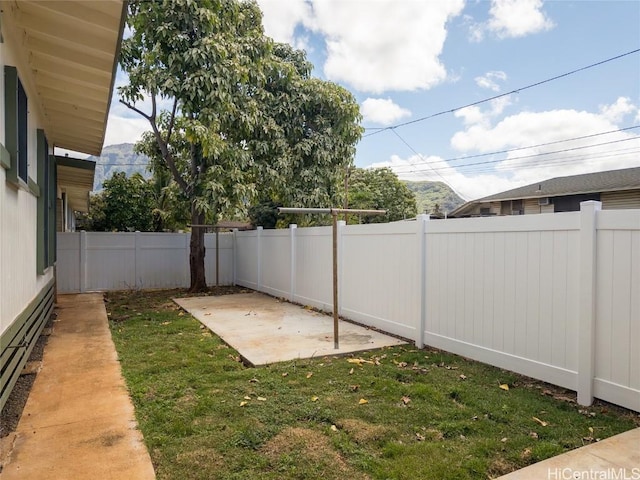 view of yard featuring a patio area and a fenced backyard