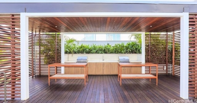 deck featuring grilling area and an outdoor kitchen