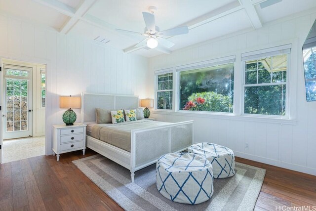 5395-B Loi Pl Unit 1, Koloa, HI 96756 - bedroom featuring wood-type flooring, coffered ceiling, and multiple windows