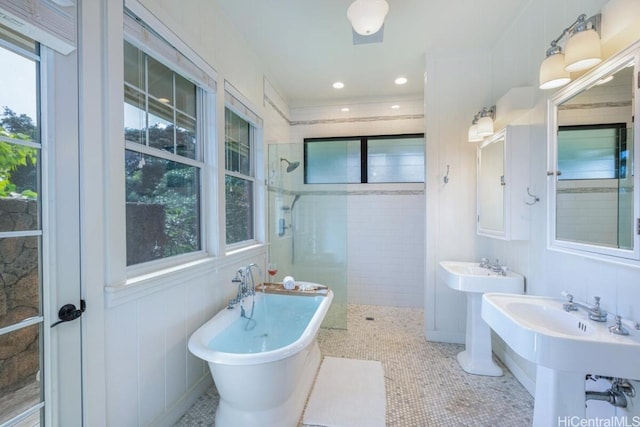 5395-B Loi Pl Unit 1, Koloa, HI 96756 - full bath with a soaking tub, tile patterned floors, recessed lighting, and a walk in shower