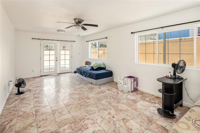 1840 Lusitana St Unit A, Honolulu, HI 96813 - bedroom with access to outside, french doors, baseboards, and ceiling fan