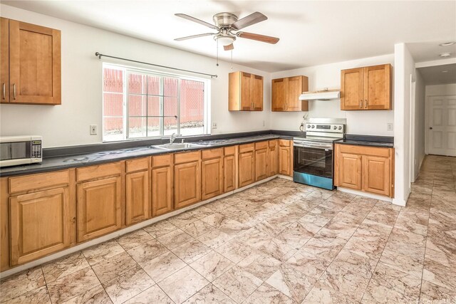 1840 Lusitana St Unit A, Honolulu, HI 96813 - kitchen featuring stainless steel appliances, under cabinet range hood, a sink, and dark countertops