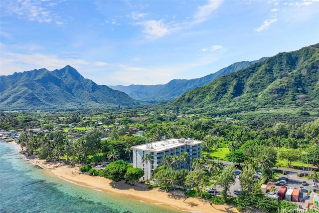 aerial view with a water and mountain view