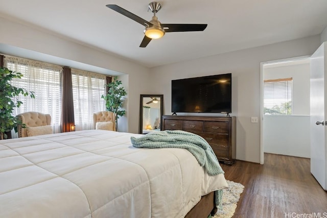 bedroom featuring ceiling fan and wood finished floors