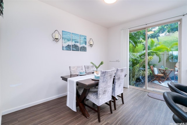 dining room with baseboards and wood finished floors