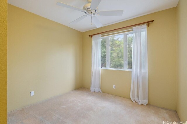 carpeted empty room featuring ceiling fan