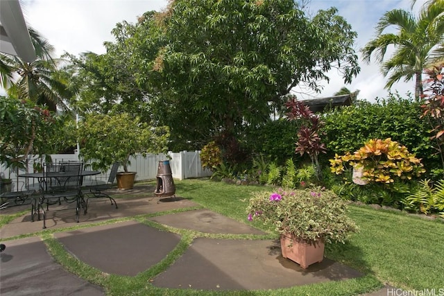 view of yard with a patio and fence