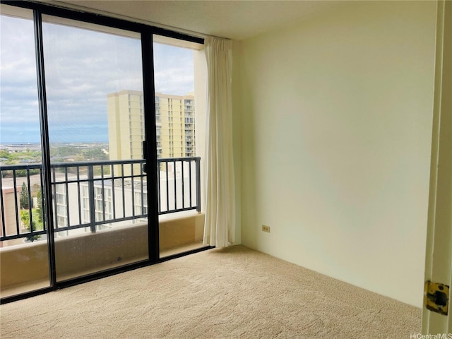 3130 Ala Ilima St Unit 18C, Honolulu, HI 96818 - empty room featuring a wall of windows and carpet flooring