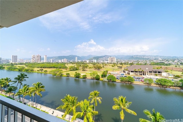 property view of water featuring a city view and a mountain view