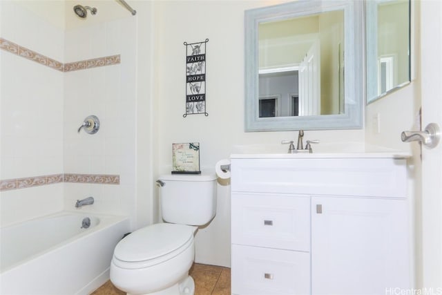 full bath with toilet, shower / bath combination, tile patterned floors, and vanity