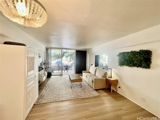 living room with wood finished floors and a textured ceiling