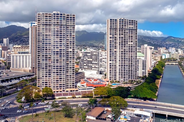 view of city featuring a water and mountain view