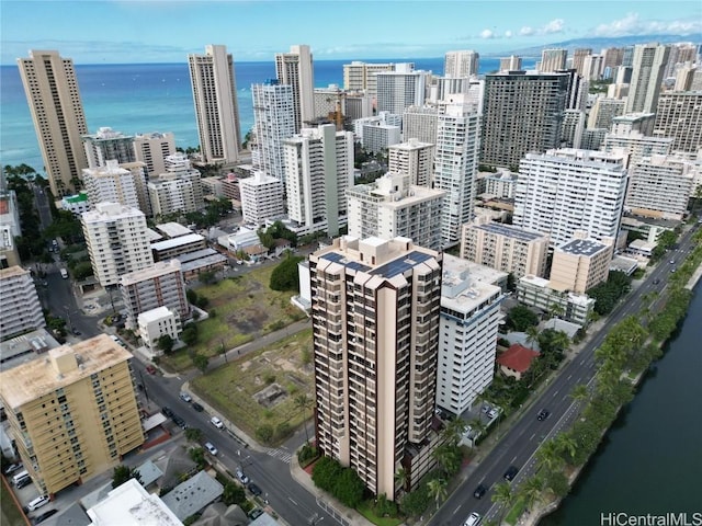 bird's eye view with a view of city and a water view