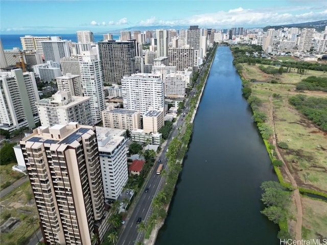 bird's eye view with a water view and a city view
