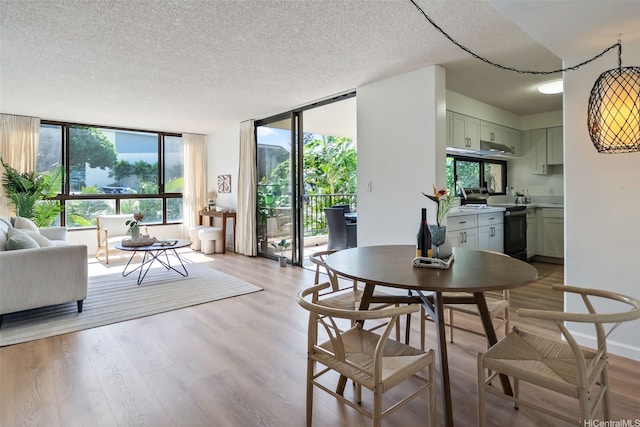 3138 Waialae Ave Unit 217, Honolulu, HI 96816 - dining room featuring light wood-style flooring, a textured ceiling, and expansive windows