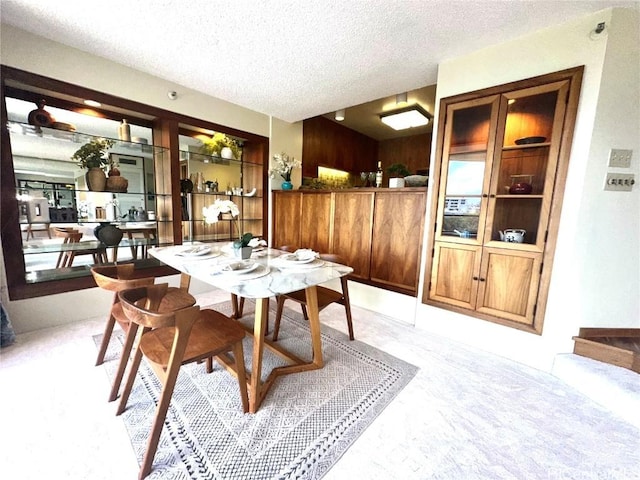 dining room with a textured ceiling