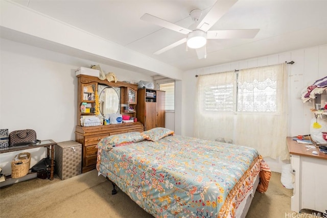 bedroom featuring a ceiling fan and carpet floors