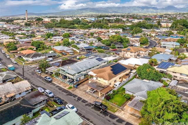 drone / aerial view with a residential view and a mountain view