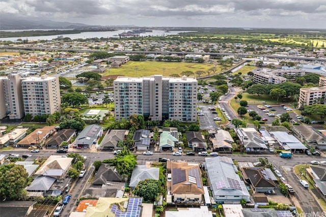 drone / aerial view with a water view and a view of city