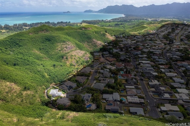 aerial view with a water and mountain view