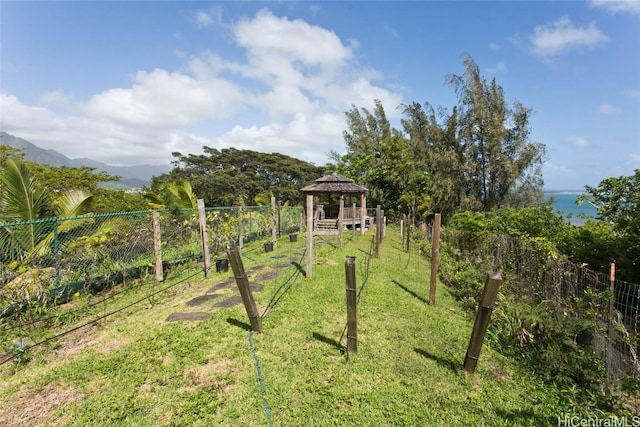 view of yard with a gazebo and fence