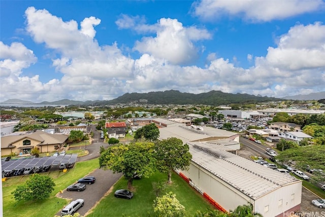 drone / aerial view with a residential view and a mountain view