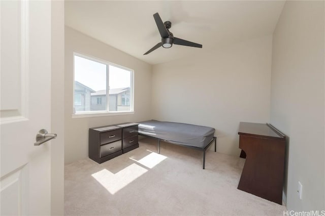 bedroom featuring carpet and a ceiling fan