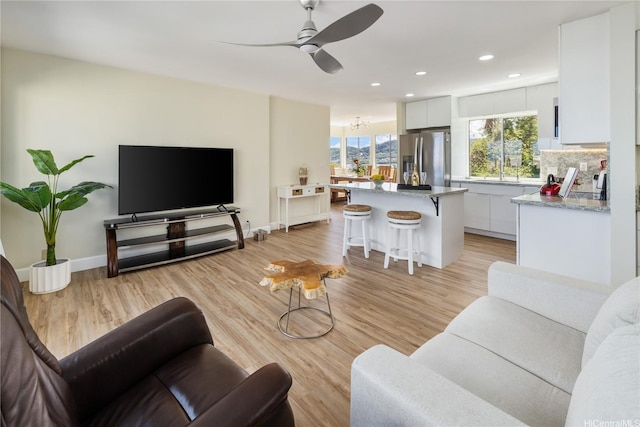 45-081 Lilipuna Rd Unit F, Kaneohe, HI 96744 - living room with a ceiling fan, light wood-style flooring, and recessed lighting