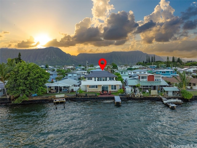 property view of water featuring a residential view and a mountain view